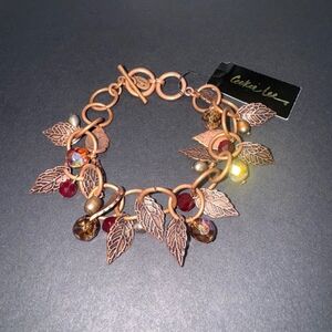 Vintage Cookie Lee Autumn Leaves Copper Charm Bracelet Swarovski NWT